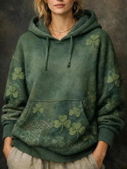 St Patricks Day Clover Ethnic Pattern Graphic Hoodie Women Irish Shamrock Gift For Her - Lilybirchmarket