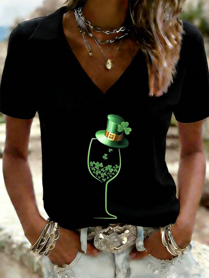  St Patrick's Day Cocktail V-Neck T-Shirt Irish Holiday Shamrock Shirt St Pattys Day Gifts - TradiViet