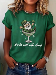 St Patrick's Day Drinks Well With Others T Shirt Leprechaun Martini Cocktail Shirt Irish Tee Gift - TradiViet