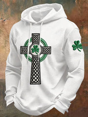 St Patricks Day Faith Cross Hoodie Clover Pattern Luck Of The Irish Hoodie Gift For Brother - Lilybirchmarket