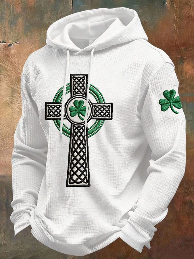 St Patricks Day Faith Cross Hoodie Clover Pattern Luck Of The Irish Hoodie Gift For Brother - Lilybirchmarket