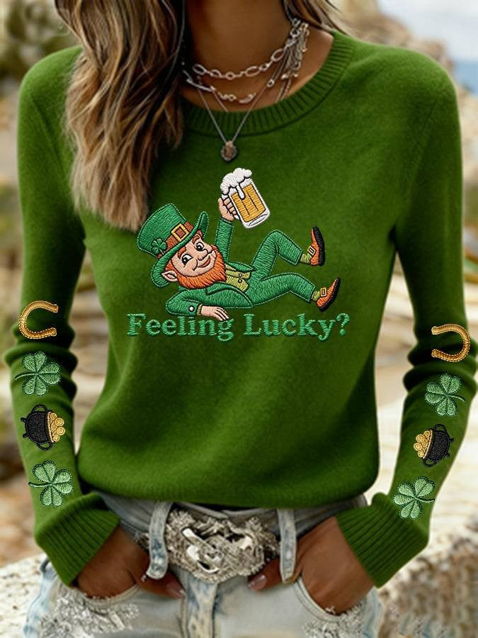  St Patrick's Day Feeling Lucky Long Sleeve Shirt Good Luck Clover Clothing Gift For Her - TradiViet
