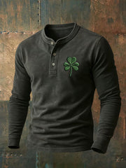  St Patrick's Day Green Shamrock Irish Henley Shirt Lucky Clover Gifts - TradiViet