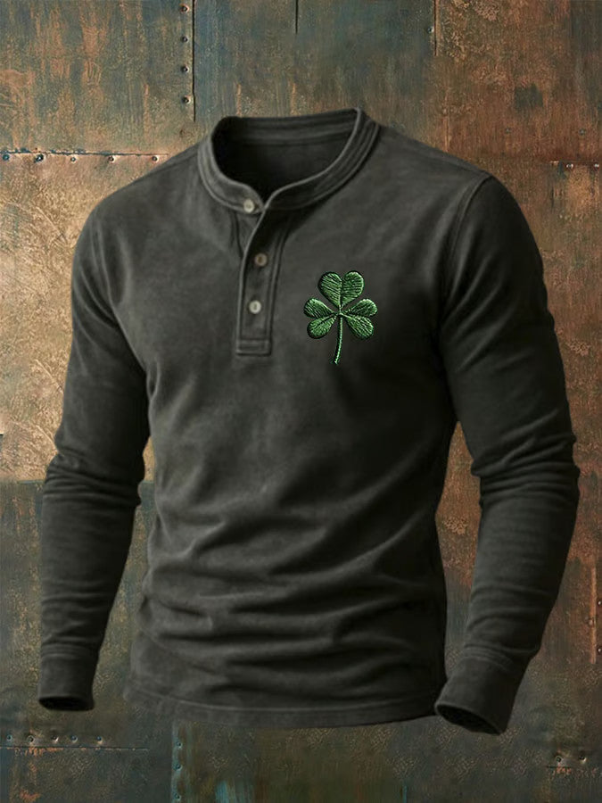  St Patrick's Day Green Shamrock Irish Henley Shirt Lucky Clover Gifts - TradiViet