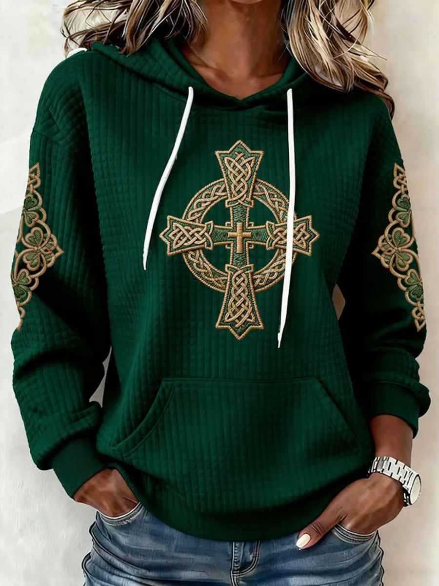 St Patrick's Day Hoodie Celtic Cross Hooded Sweatshirt Women's St Patty's Day Apparel - Lilybirchmarket