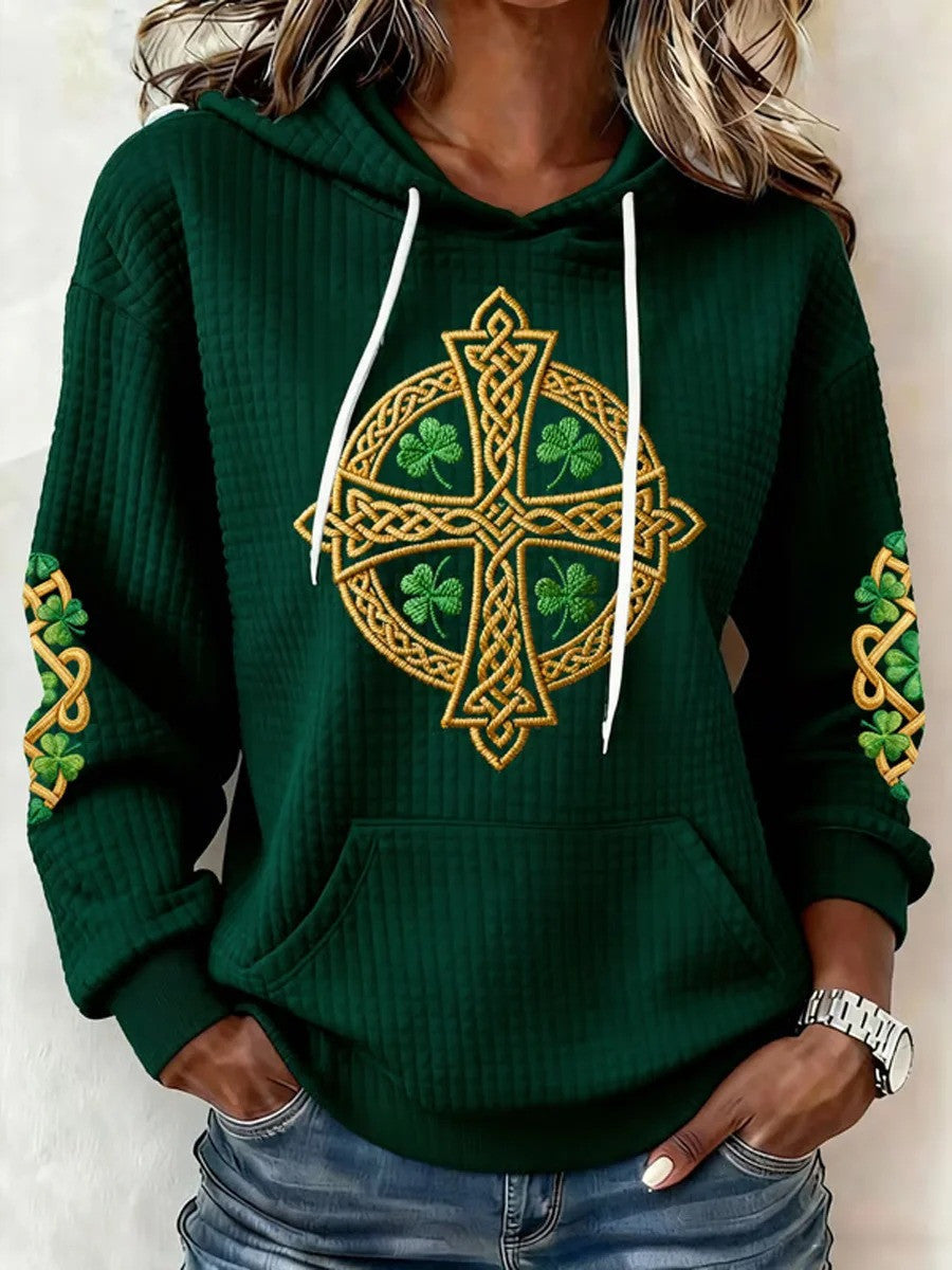St Patrick's Day Hoodie Celtic Cross Shamrock Apparel St Pattys Day Gifts For Women - Lilybirchmarket