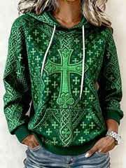 St Patrick's Day Hoodie Celtic Cross Shamrock Hooded Sweatshirt Gift Ideas For Her Ireland - Lilybirchmarket