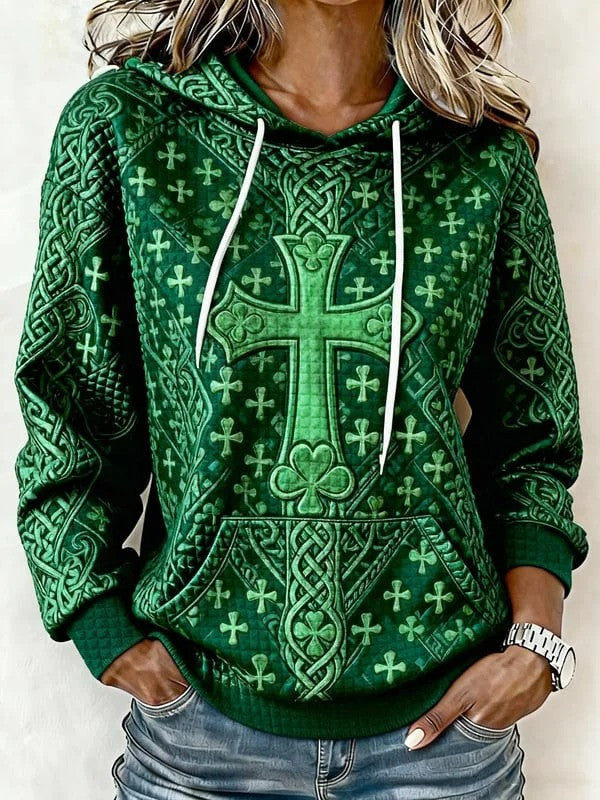 St Patrick's Day Hoodie Celtic Cross Shamrock Hooded Sweatshirt Gift Ideas For Her Ireland - Lilybirchmarket