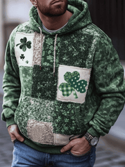 St Patrick's Day Hoodie Shamrock Patchwork Hooded Sweatshirt Irish Mens Gifts - Lilybirchmarket