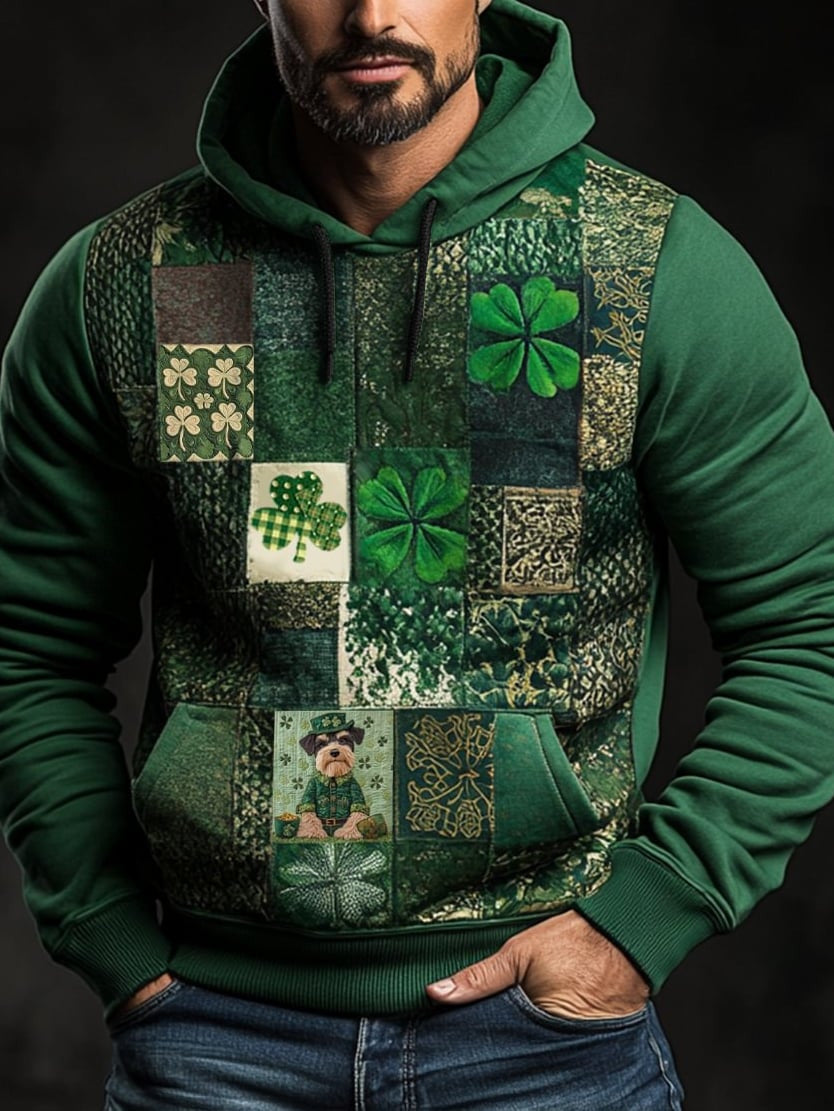 St Patrick's Day Hoodie Shamrock Patchwork Hoodies Gift Ideas For Him Ireland - Lilybirchmarket