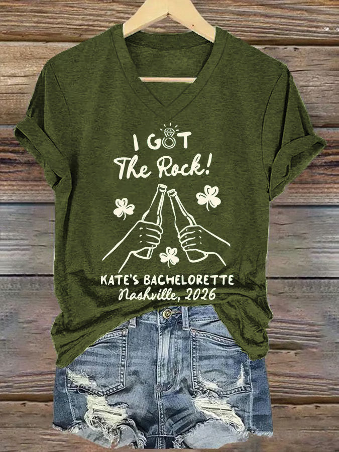  St Patrick's Day I Got The Rock V-Neck T-Shirt Funny St Patrick's Day Shamrock Shirt - TradiViet