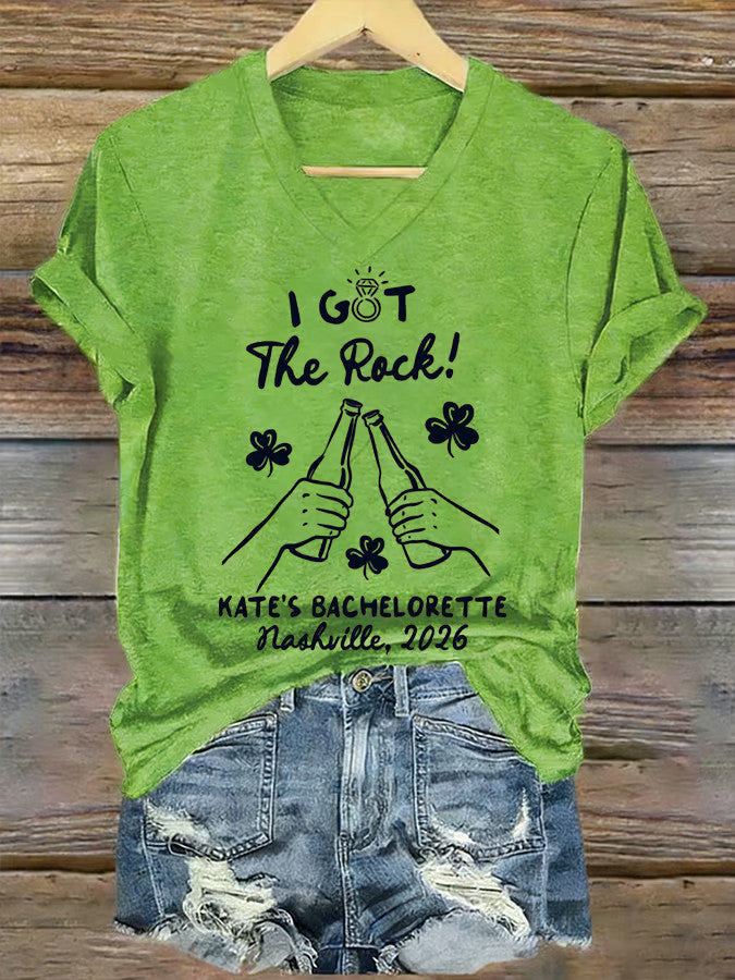  St Patrick's Day I Got The Rock V-Neck T-Shirt Funny St Patrick's Day Shamrock Shirt - TradiViet