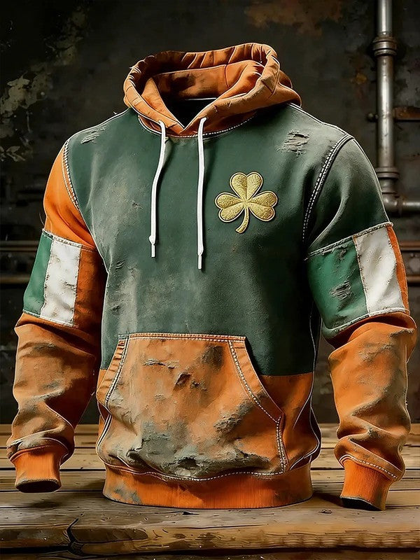 St Patricks Day Irish Lucky Clover Color Block Graphic Hoodie Shamrock Best Gift Men - Lilybirchmarket