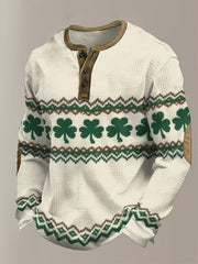  St Patrick's Day Irish Shamrock Pattern Henley Shirt Cozy Green Irish Gift - TradiViet