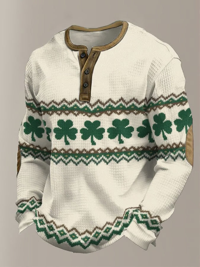  St Patrick's Day Irish Shamrock Pattern Henley Shirt Cozy Green Irish Gift - TradiViet
