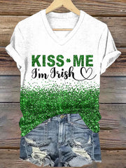  St Patrick's Day Kiss Me I'm Irish V-Neck T-Shirt Happy Saint Patrick's Day Gifts - TradiViet