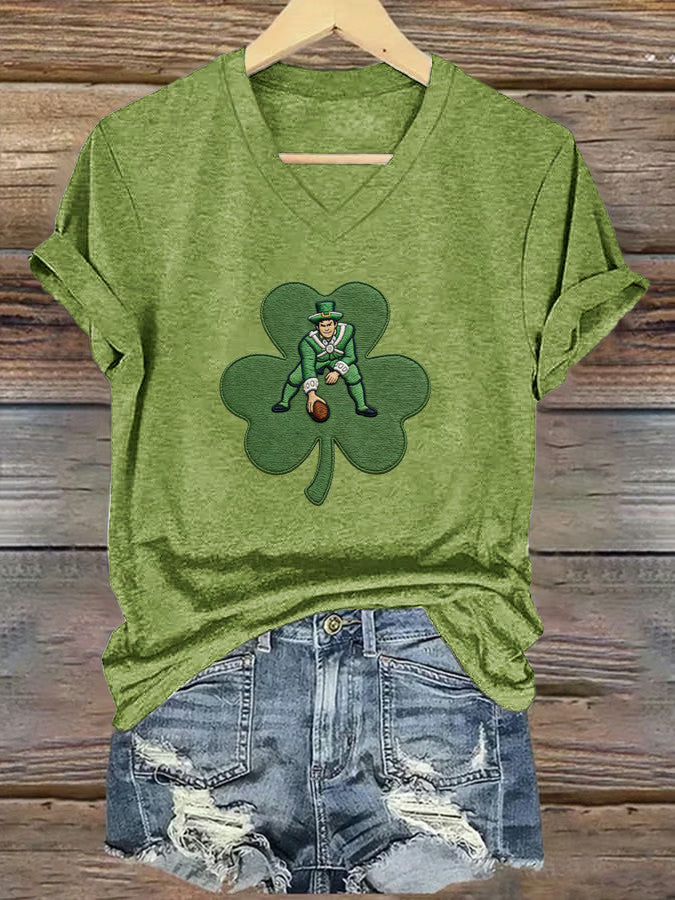  St Patrick's Day Leprechaun Shamrock V-Neck T-Shirt Cute Irish Lucky Gift - TradiViet
