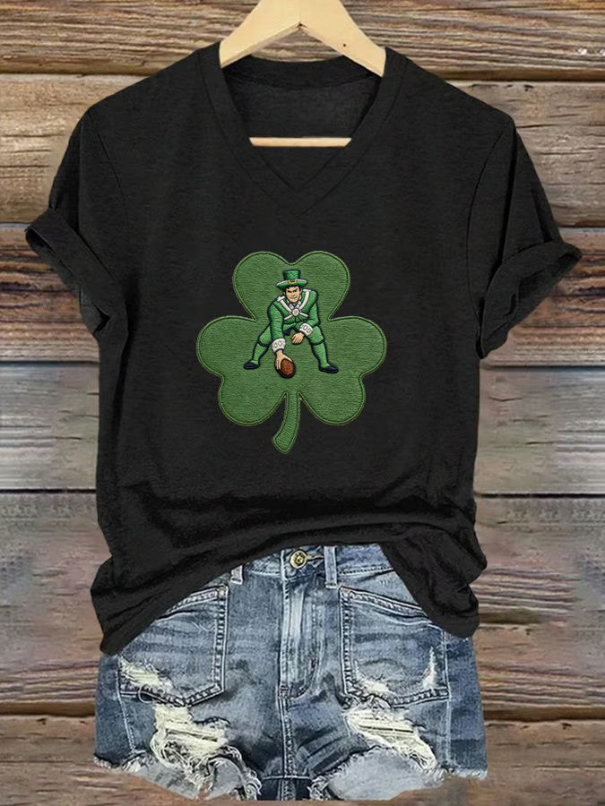  St Patrick's Day Leprechaun Shamrock V-Neck T-Shirt Cute Irish Lucky Gift - TradiViet