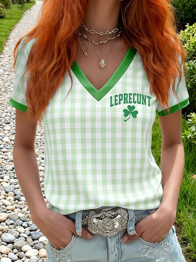  St Patrick's Day Leprecunt Irish V-Neck T-Shirt Funny St Patrick's Day Shamrock Gift - TradiViet