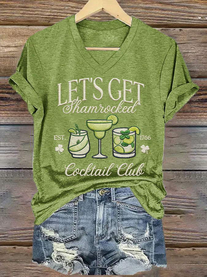  St Patrick's Day Let's Get Shamrocked V-Neck T-Shirt Fun Cocktail Club Gift - TradiViet