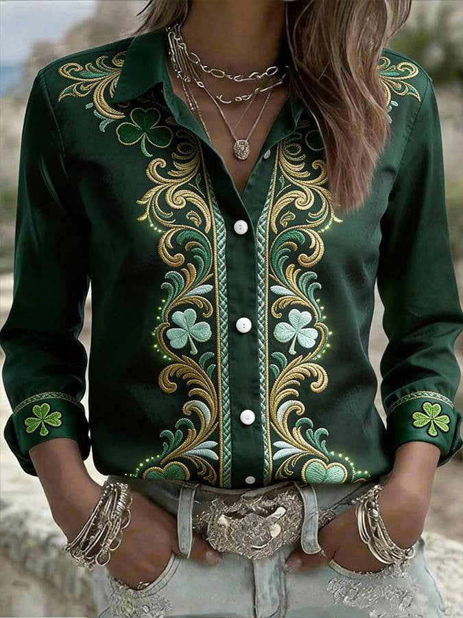  St Patrick's Day Long Sleeve Button Up Shirt Shamrock Shirt Irish Pride Gift Ideas - TradiViet