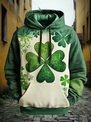 St Patricks Day Lucky Clover Patchwork Graphic Pocket Hoodie Irish Shamrock Saint Patrick's Day Gift Men - Lilybirchmarket