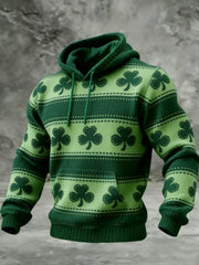 St Patricks Day Lucky Clover Stripes Knit Hoodie Saint Patrick's Day Irish Shamrock Gift For Men - Lilybirchmarket