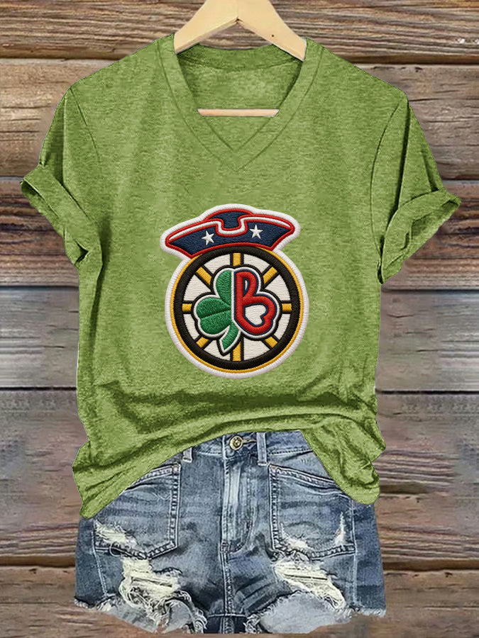  St Patrick's Day Lucky Shamrock Season Boston Style Irish V-Neck T-Shirt Irish Pride Gift - TradiViet
