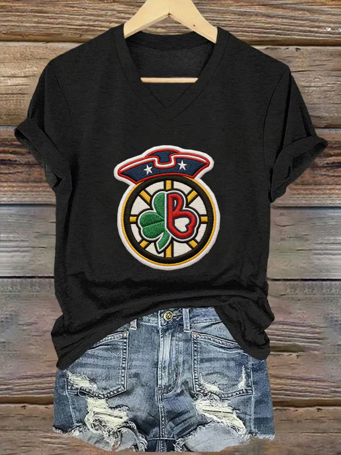  St Patrick's Day Lucky Shamrock Season Boston Style Irish V-Neck T-Shirt Irish Pride Gift - TradiViet