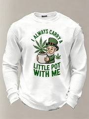  St. Patrick's Day Men's Four Leaf Clover Letter Printed Funny Long Sleeve Shirt Fun Irish Gifts - TradiViet