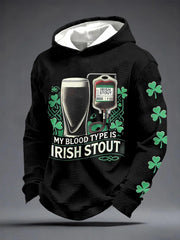 St Patrick's Day My Blood Type Is Irish Hoodie Men's Clothing St Patrick's Day Presents - Lilybirchmarket