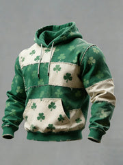 St Patricks Day Shamrock Colorblock Graphic Pocket Hoodie Irish Lucky Clover Gift Men - Lilybirchmarket
