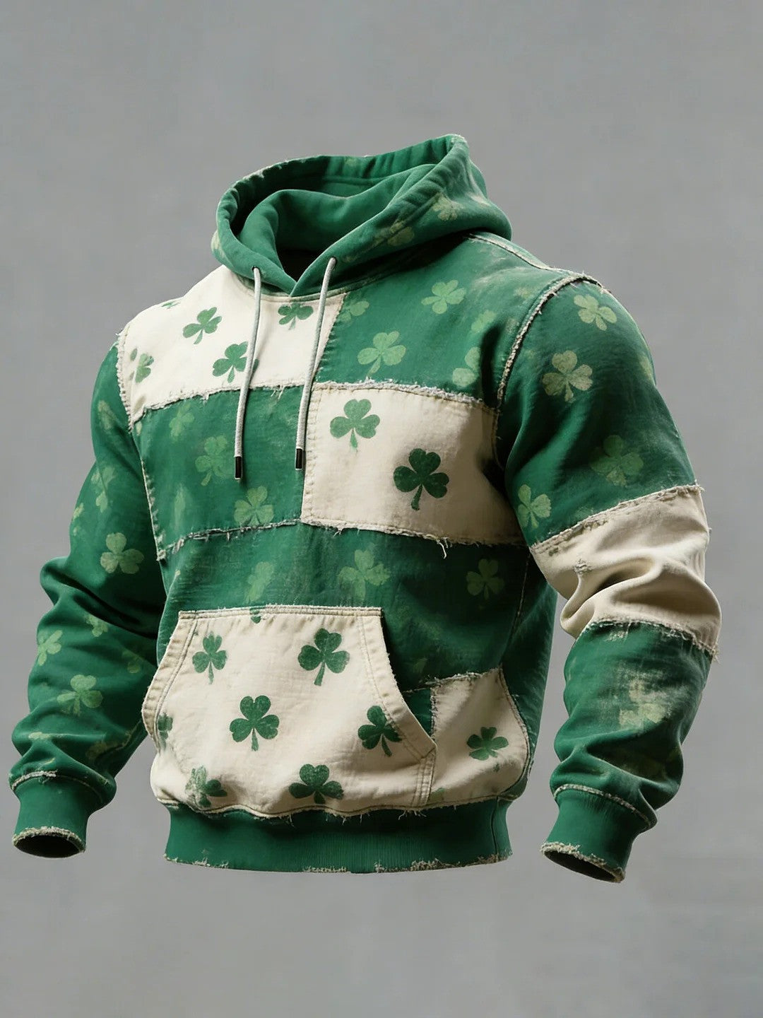 St Patricks Day Shamrock Colorblock Graphic Pocket Hoodie Irish Lucky Clover Gift Men - Lilybirchmarket