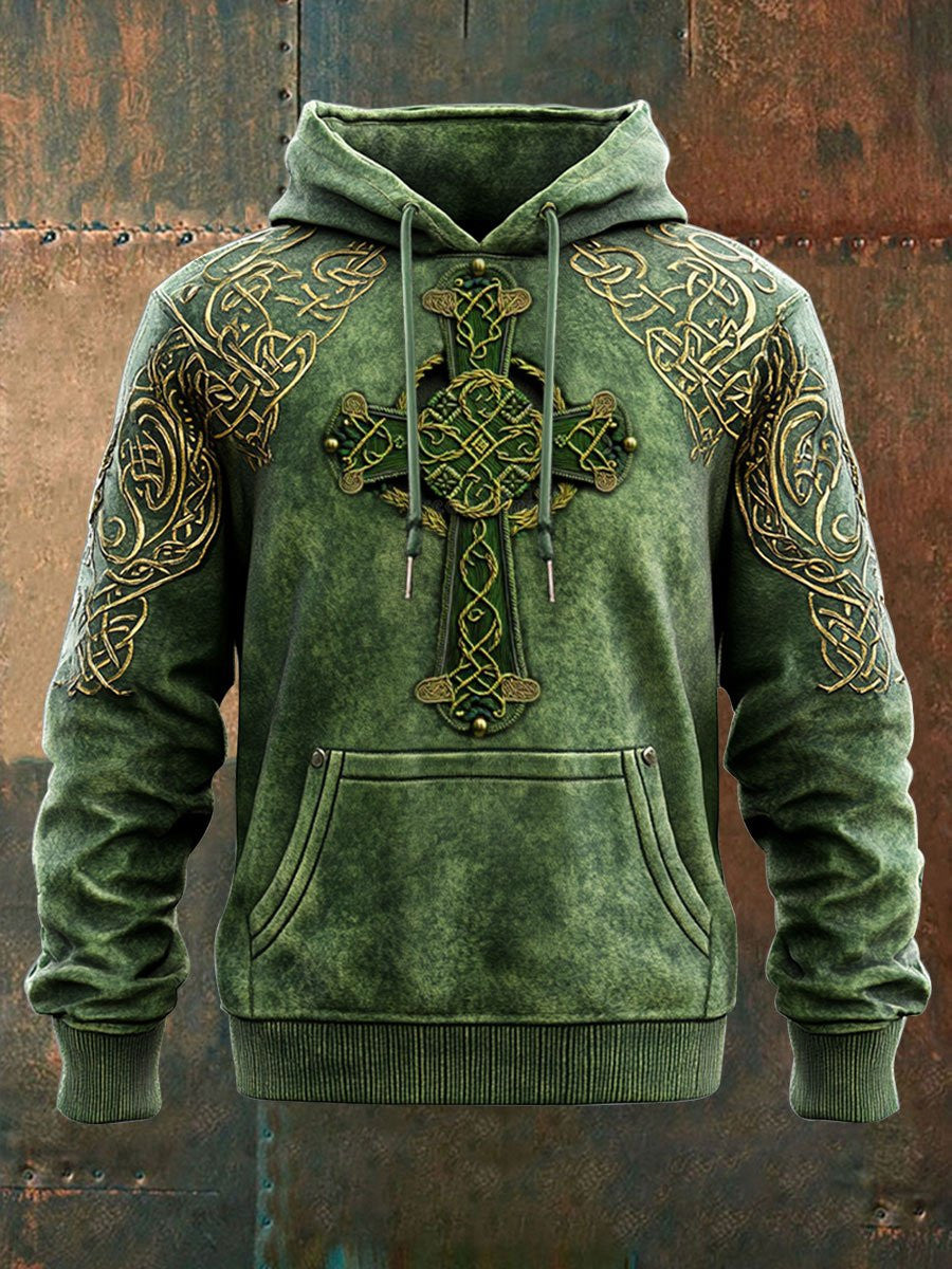 St Patrick's Day Shamrock Cross Hoodie St Paddys Clothing Presents For Men Ireland - Lilybirchmarket