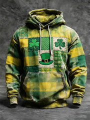 St Patricks Day Shamrock Hat Contrast Patchwork Graphic Hoodie Saint Patrick's Day Clothing Irish Gift Men - Lilybirchmarket