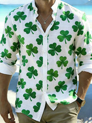  St Patrick's Day Shamrock Long Sleeve Button Up Shirt St Patrick's Day Men's Apparel - TradiViet