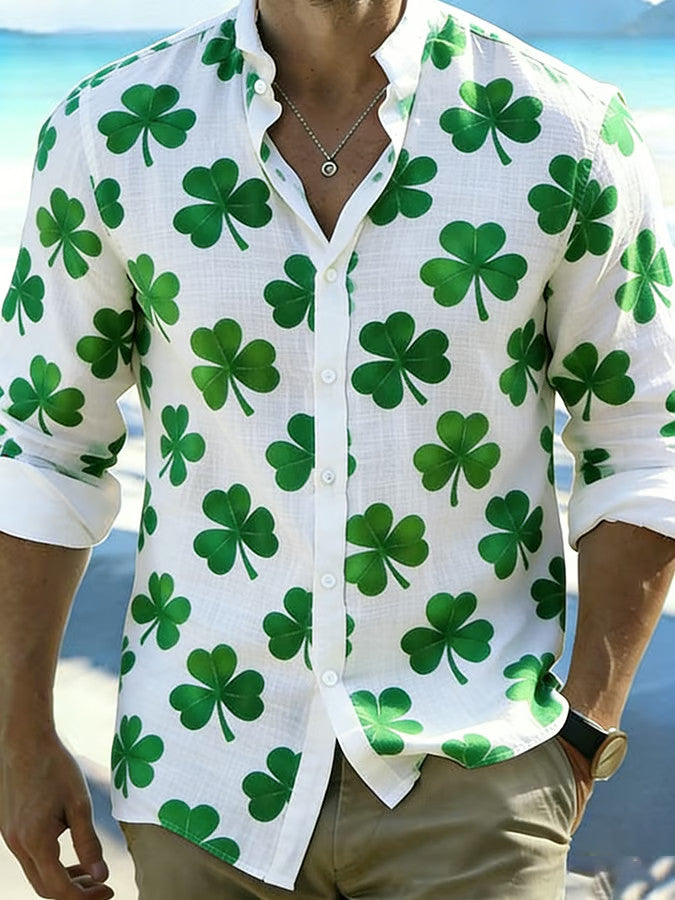  St Patrick's Day Shamrock Long Sleeve Button Up Shirt St Patrick's Day Men's Apparel - TradiViet
