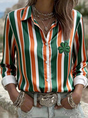  St Patrick's Day Shamrock Long Sleeve Button Up Shirt St Pattys Shirt Lucky Irish Gifts - TradiViet