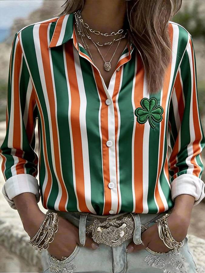  St Patrick's Day Shamrock Long Sleeve Button Up Shirt St Pattys Shirt Lucky Irish Gifts - TradiViet