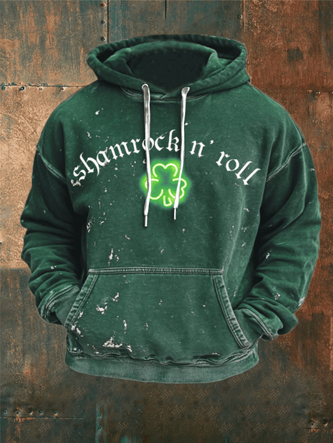 St Patrick's Day Shamrock N Roll Hoodie Funny Paddy's Day Outfits Music Lovers Gifts For Him - Lilybirchmarket