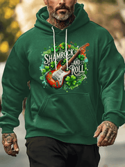 St Patrick's Day Shamrock N Roll Hoodie Mens Funny Paddy's Day Outfits Music Lovers Gifts - Lilybirchmarket