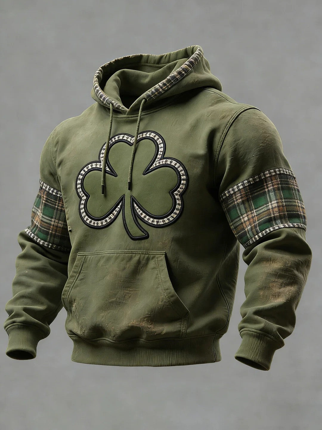 St Patricks Day Shamrock Plaid Patchwork Graphic Casual Hoodie Irish Lucky Clothings Best Gift Ideas - Lilybirchmarket