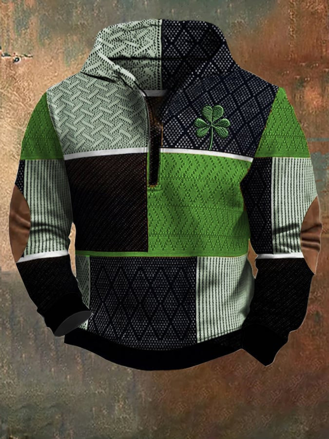 St Patrick's Day Shamrock Quarter Zip Hoodie Men's Saint Paddy Apparel Gift For Him Ireland - Lilybirchmarket