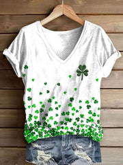  St Patrick's Day Shamrock Scatter V-Neck T-Shirt Everyday Lucky Irish Gift - TradiViet