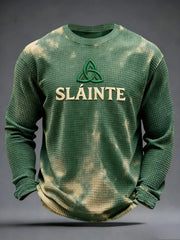  St. Patrick's Day Shamrock Slainte Print Waffle Long Sleeve T-Shirt Green Holiday Gift Ideas - TradiViet