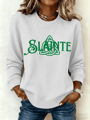 St Patrick's Day Shamrock Slainte Sweatshirt White St Patrick's Day Clothing Gift For Women - TradiViet