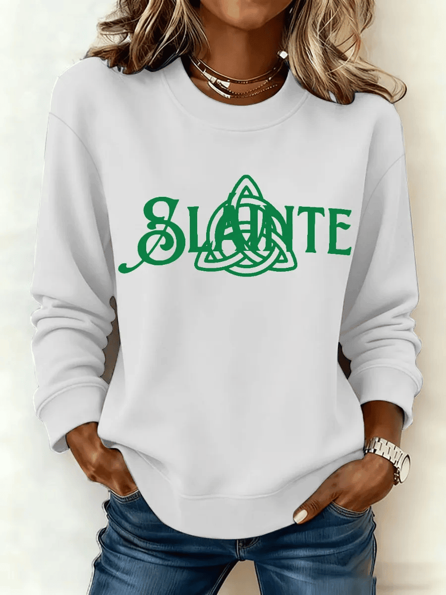  St Patrick's Day Shamrock Slainte Sweatshirt White St Patrick's Day Clothing Gift For Women - TradiViet