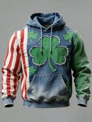 St Patricks Day Shamrock Striped Graphic Casual Hoodie Irish Lucky Clover Gift For Men - Lilybirchmarket
