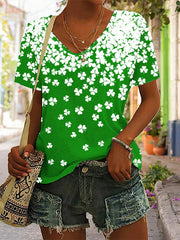  St Patrick's Day Shamrock V-neck T-Shirt Green Clover Clothing Gift For Women - TradiViet