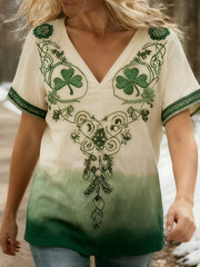  St Patrick's Day Shamrock V-Neck T-Shirt Irish Pride St Paddys Shirts Cute St Patricks Day Ideas - TradiViet